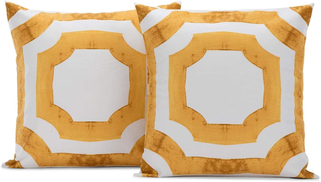 HPD Half Price Drapes PRTW-D23C-CC20PR Printed Cotton Cushion Covers-Pair (2 Pieces), 18 X 18, Mecca Gold