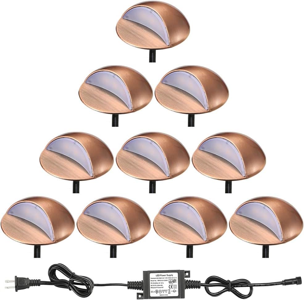 FVTLED LED Deck Lights Kit, Pack of 10 Low Voltage LED Step Stair Lights Φ1.97 Outdoor Garden Yard Decoration Lamp Recessed Landscape Pathway Step Stair Warm White LED Lighting, Bronze