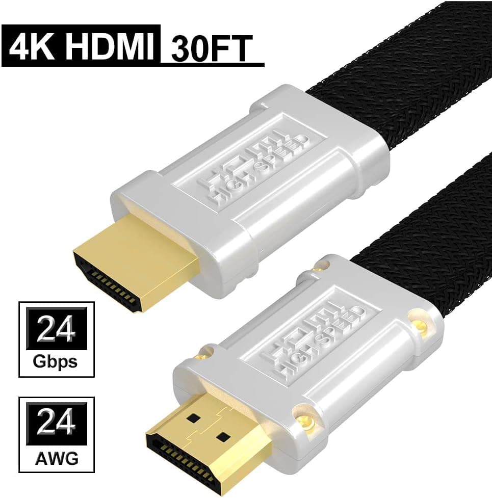 4K HDMI Cable 30 Foot - CAIVOV Ultra High Speed 24Gbps HDMI 2.0 Cable - 24AWG Nylon Braided HDMI Cord - 4K 60hz, HDR, 3D, 2160P, 1080P, Compatible UHD TV, Blu-ray, Xbox, PS4/3, PC, Fire TV - 30 feet