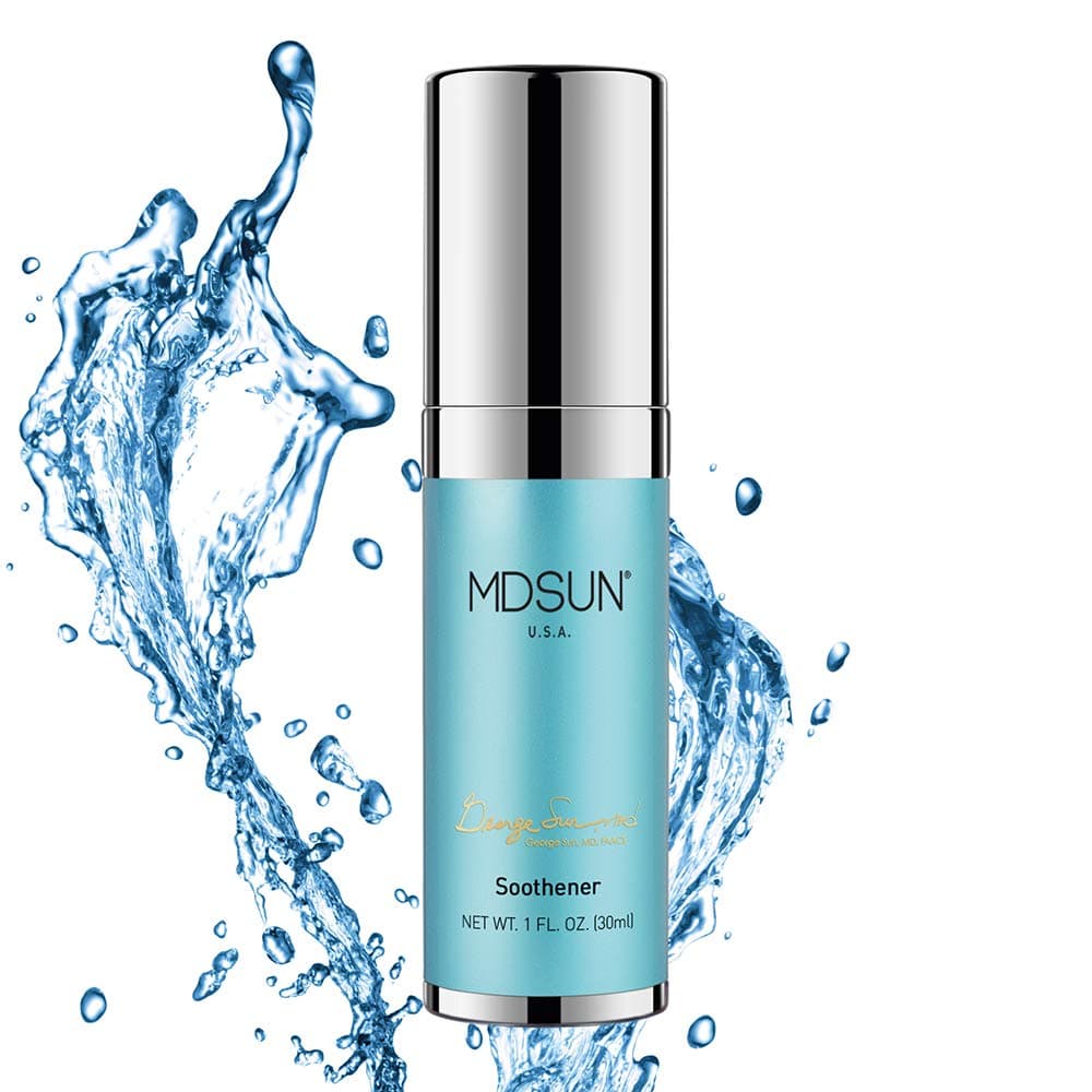 MDSUN Soothener, Face Serum with Sodium Hyaluronate, Panthenol, Gluconolactone, Green Tea Extract, Best to Irritations, Redness, Rosacea, Eczema, Psoriasis, Rashes, Itchiness; Anti Inflammatory 30mL