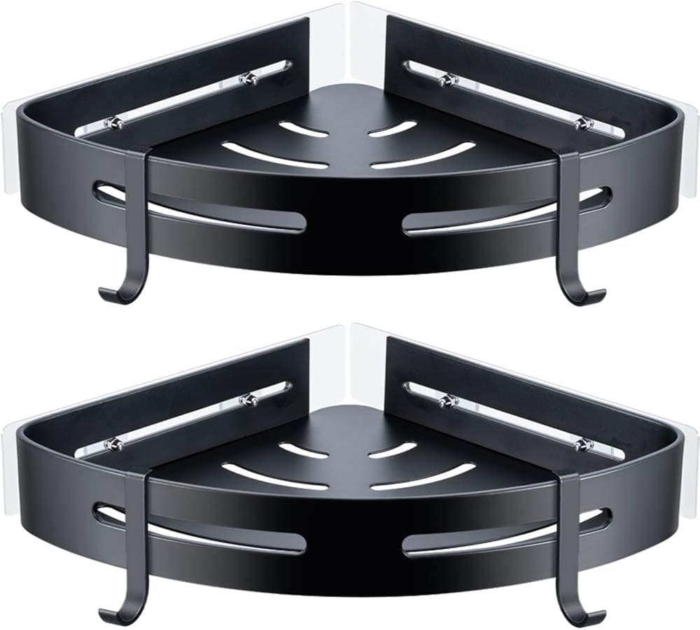 Orimade Adhesive Corner Shower Caddy Organizer Shelf Rustproof No Drilling Aluminum Bathroom Shelf Storage Rack Wall Mounted for Shower Bathroom Kitchen Toilet 2 Pack(Black)