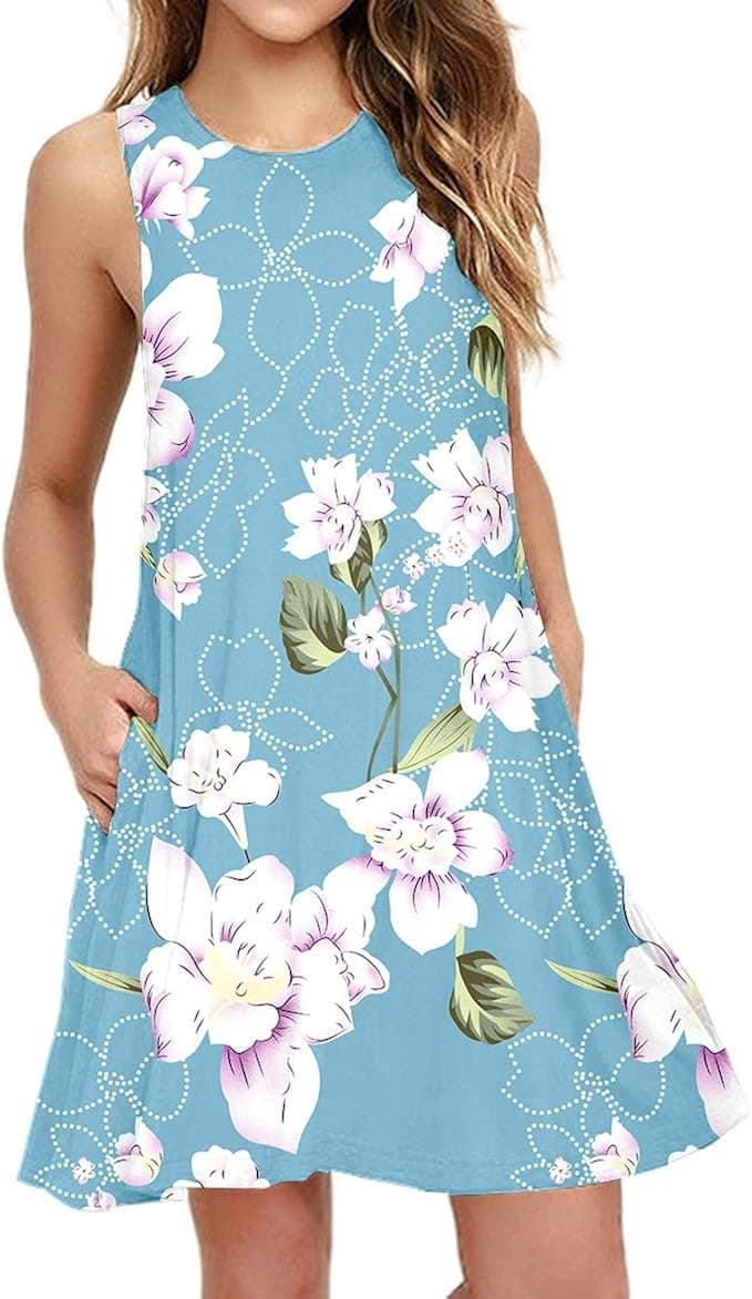 HAOMEILI Women's Summer Casual Swing T-Shirt Dresses Beach Cover up with Pockets