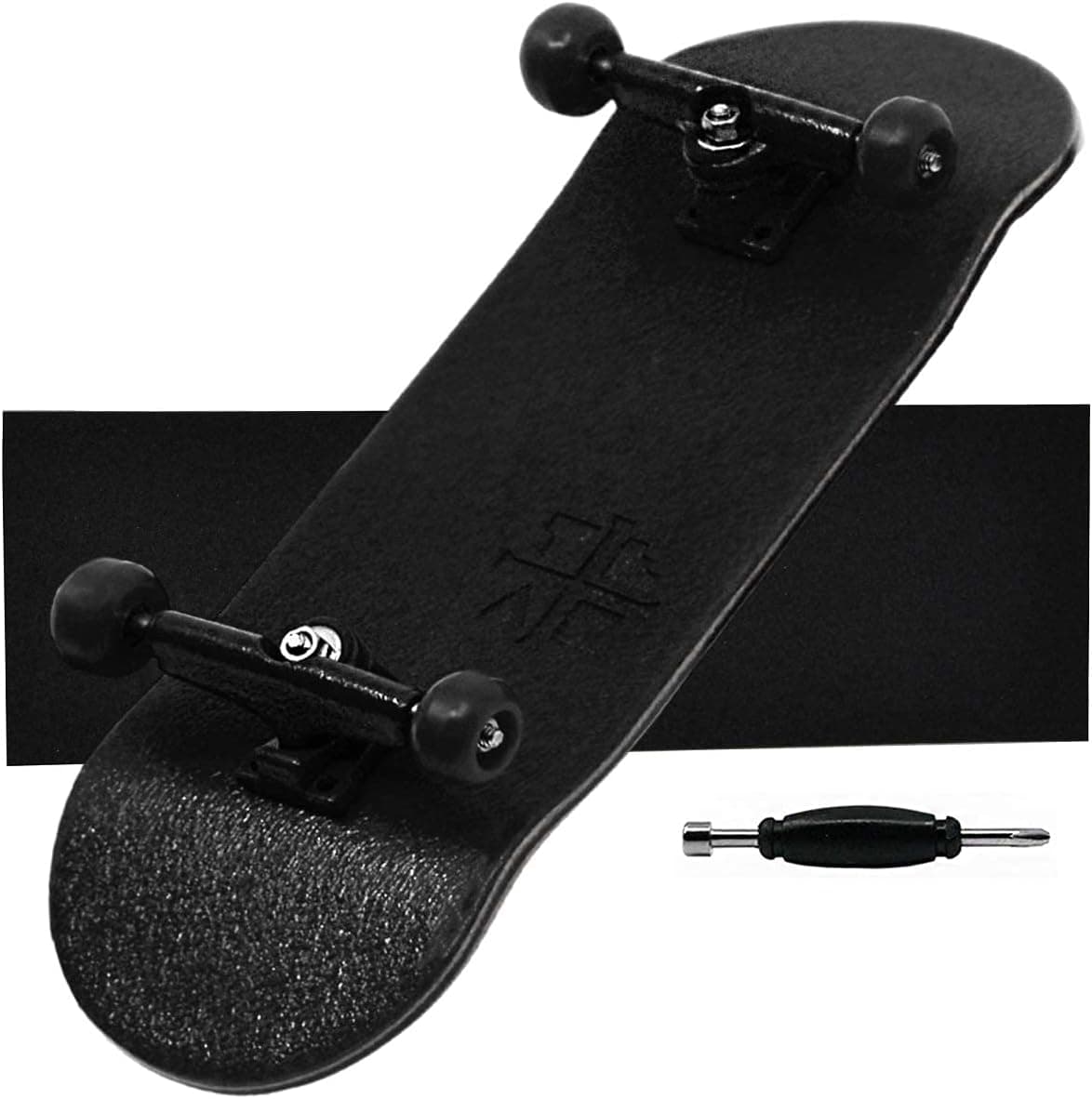 Teak Tuning Prolific Complete Fingerboard with Upgraded Components - Pro Board Shape and Size, Bearing Wheels, Bushings and Trucks - 32mm x 97mm Handmade Wooden Board - All Blacks Edition