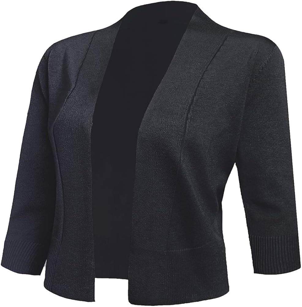 AAMILIFE Women's 3/4 Sleeve Cropped Cardigans Sweaters Jackets Open Front Short Shrugs for Dresses