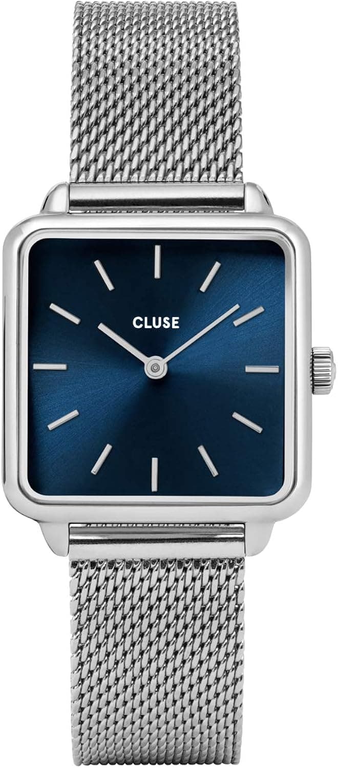 CLUSE LA TÉTRAGONE Mesh Silver Marine Blue CL60011 Women's Watch 29mm Square Dial Steel Strap Minimalistic Design Casual Dress Japanese Quartz Elegant Timepiece