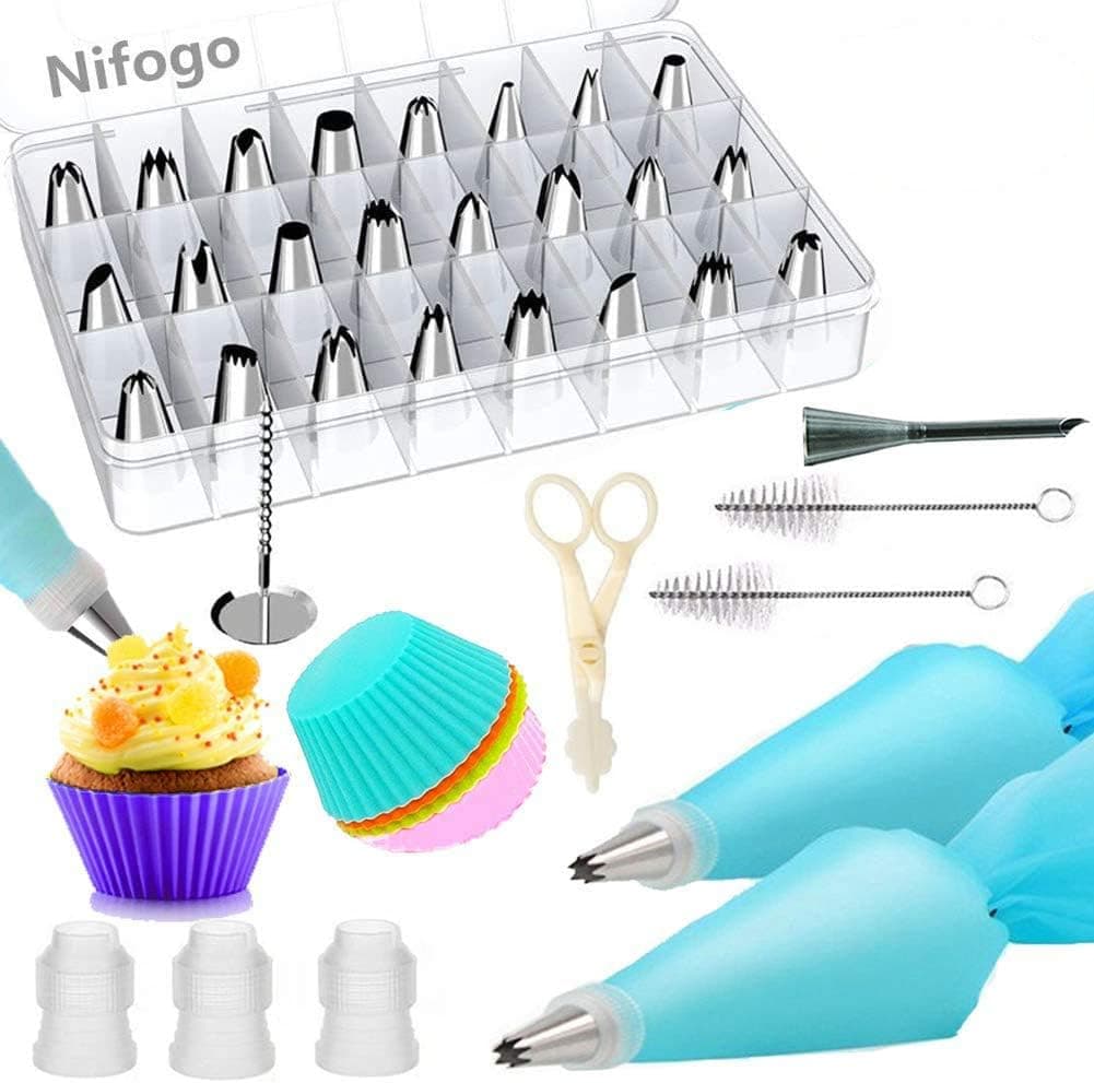 Cake Decorating Supplies Kits, Cake Decorating Tools, Icing Piping Tips, Pastry Bags and Tips, 24 decorating Nozzles, 2 Reusable Piping Bags, 5 Paper Cake cup and Other Cake Decorating Tools (39Pcs)