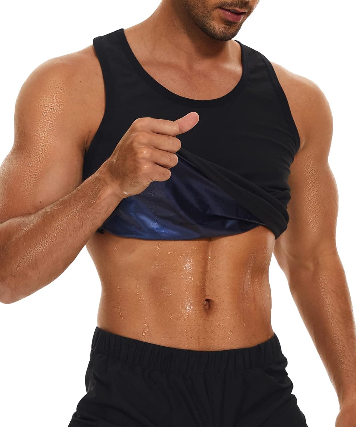 NINGMI Sauna Sweat Vest for Men Workout Heat Trapping T Shirts Tank Tops Gym Suit Weight Loss Body Shaper Exercise Sport