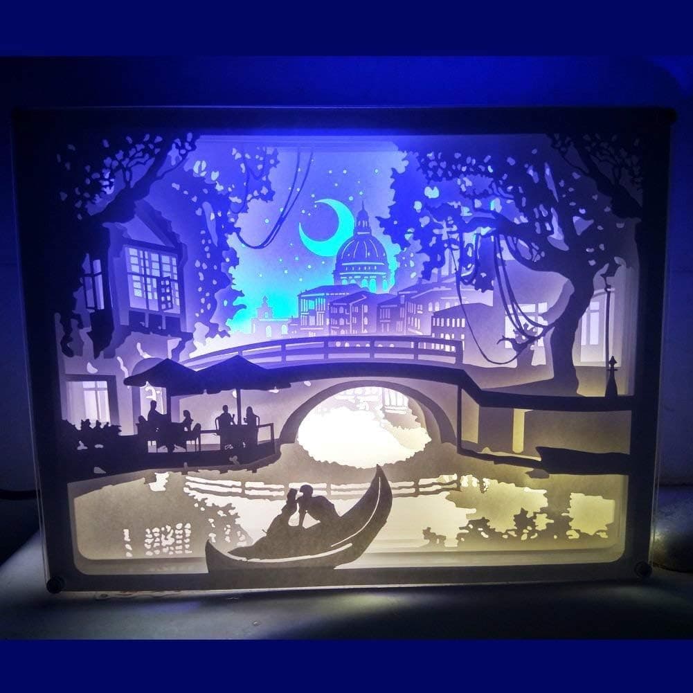 BROSHAN 3D Shadow Box LED Night Light, Papercut Light Boxes, Decorative Night Lamp with Remote Control, Mood Light for Baby Nursery Kids Bedroom Living Room (Night of Venice)