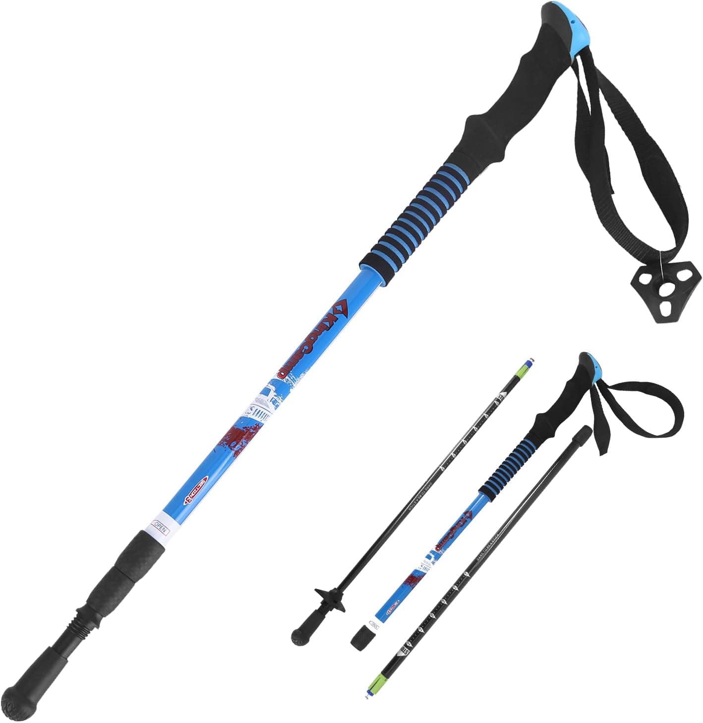 KingCamp Nordic Walking Trekking Pole- Carbon Fiber with Antishock and Quick Lock System, Telescopic,Ultralight for Hiking, Camping, Mountaineering, Backpacking, Walking, Trekking (Single)