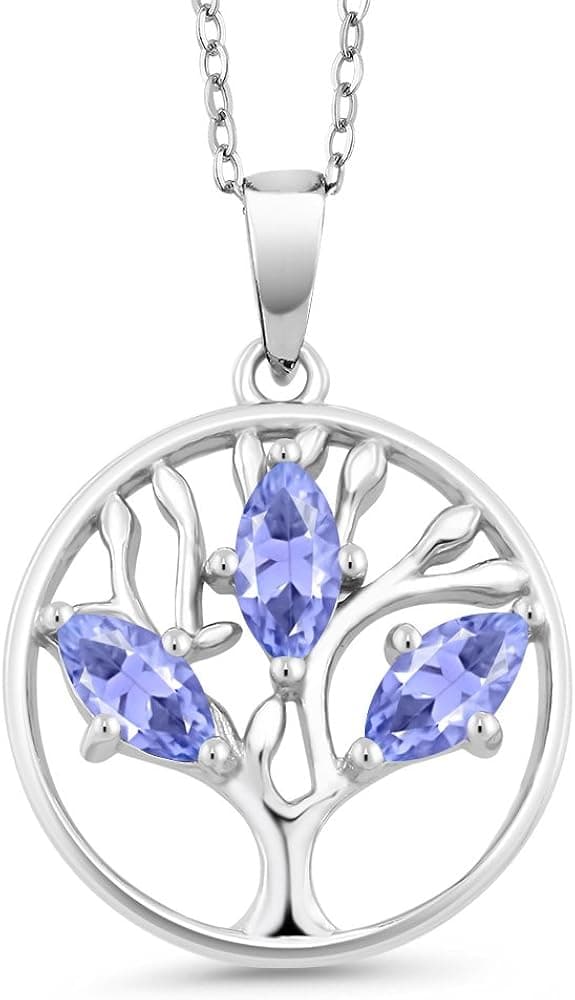 Gem Stone King 925 Sterling Silver Gemstone Birthstone Marquise Tree of Life Pendant Necklace For Women With 18 Inch Silver Chain