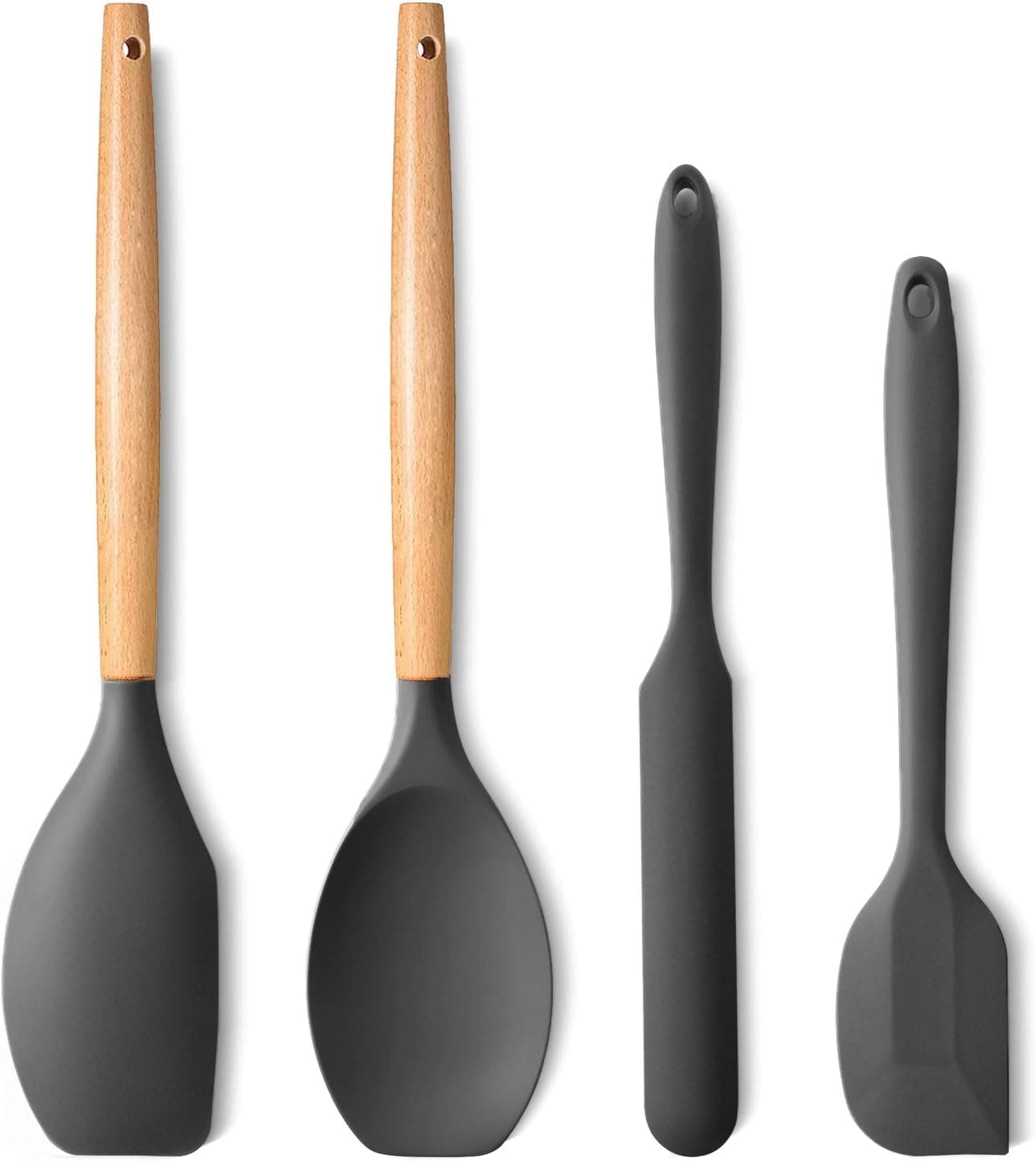 Spatulas Silicone Heat Resistant Set of 4, Nonstick Rubber Spatula Set with Wooden Grip, 480°F Heat Resistant Kitchen Utensils for Baking, Mixing, Cooking & Serving