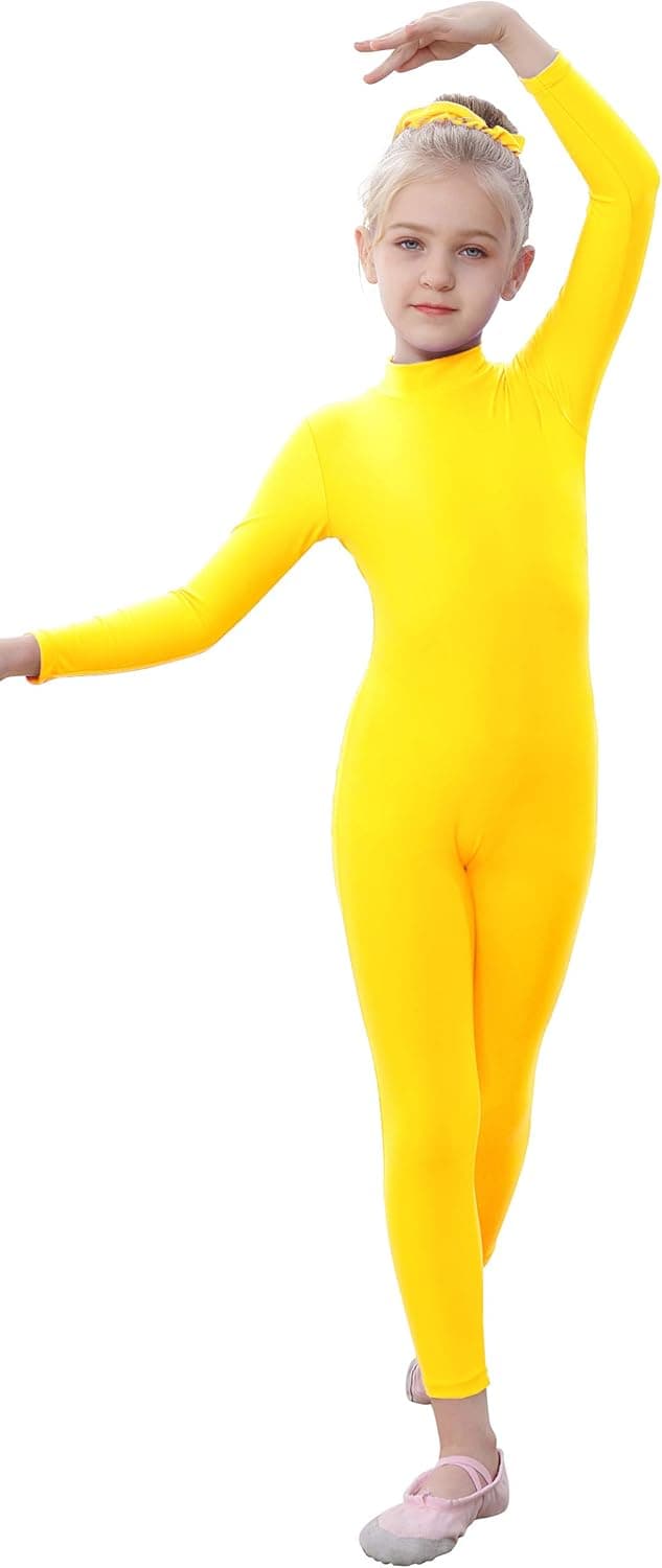 YgneeDom Kids Girls One Piece Spandex Unitards, Long Sleeve Turtleneck Unitard, Full Body Catsuit, Dance Leotard Costumes