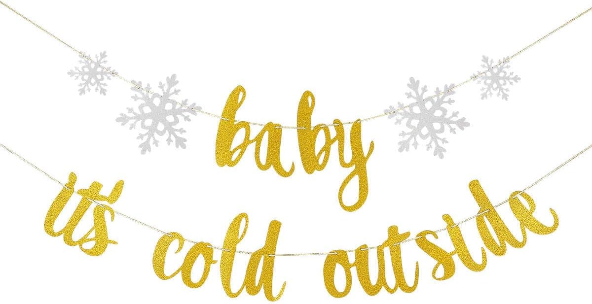 Gold Glittery Baby It's Cold Outside Banner - Winter Snowflake Baby Shower Party Decorations,Kids Birthday Party Decor,Winter Christmas Holiday Theme Party Decor