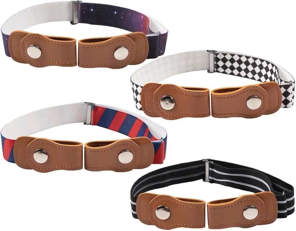 4-Pack Kids No Buckle Stretchy Belt Adjust Snaps Boys and Girls Elastic Band Sets-03 B