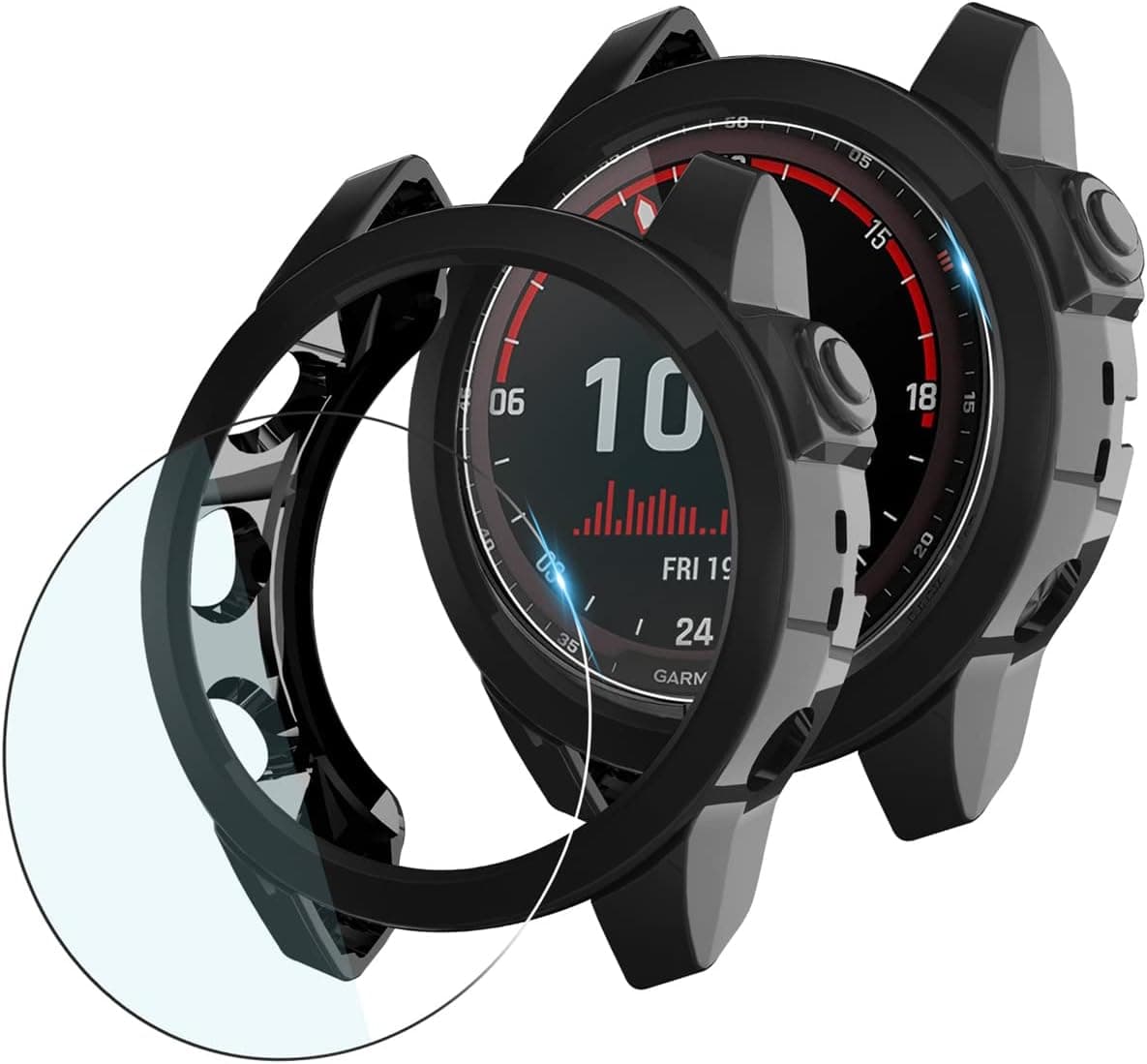 Suoman 4-Pack for Garmin Fenix 7X 51mm Screen Protector + Protective Covers, All-round TPU Protective Case Set + Tempered Glass Screen for Garmin Fenix 7X /7X Solar -Black
