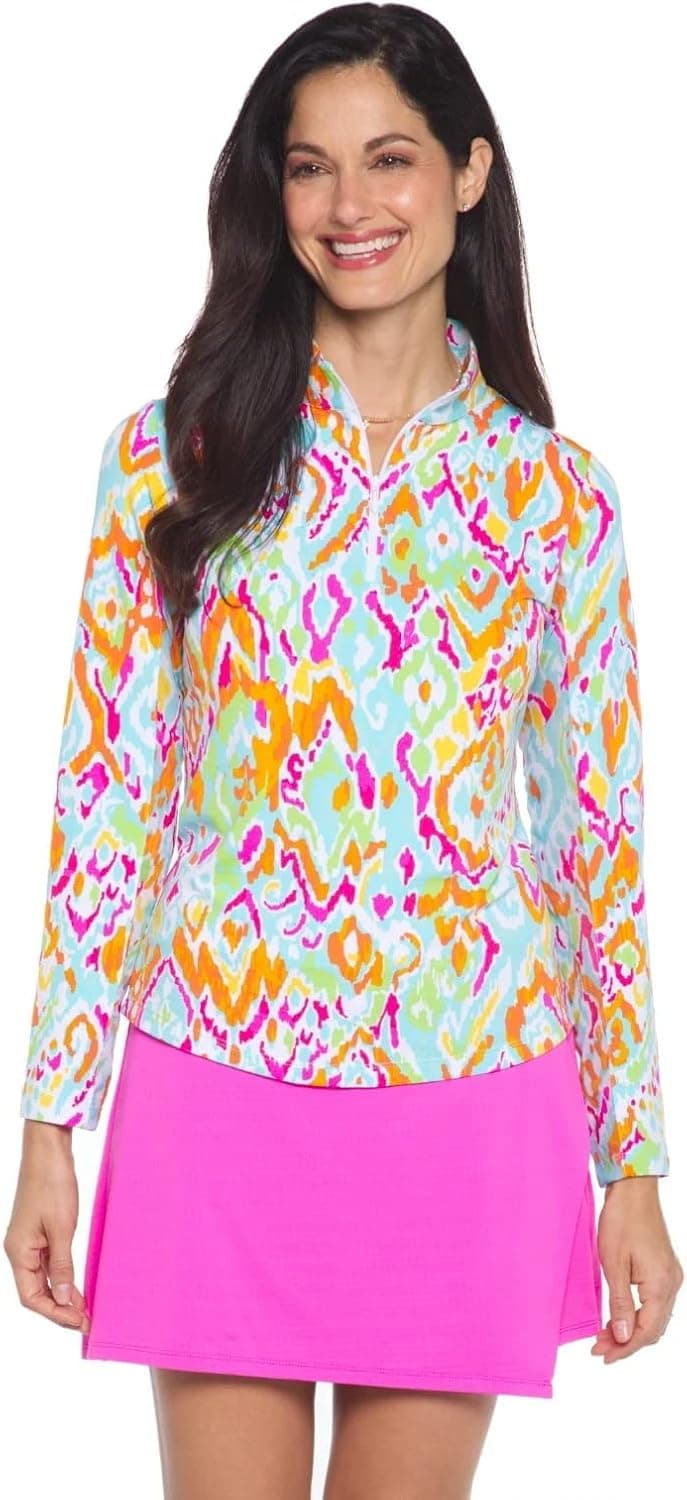 IBKUL Tillie Print Long Sleeve Mock Neck Top Womens