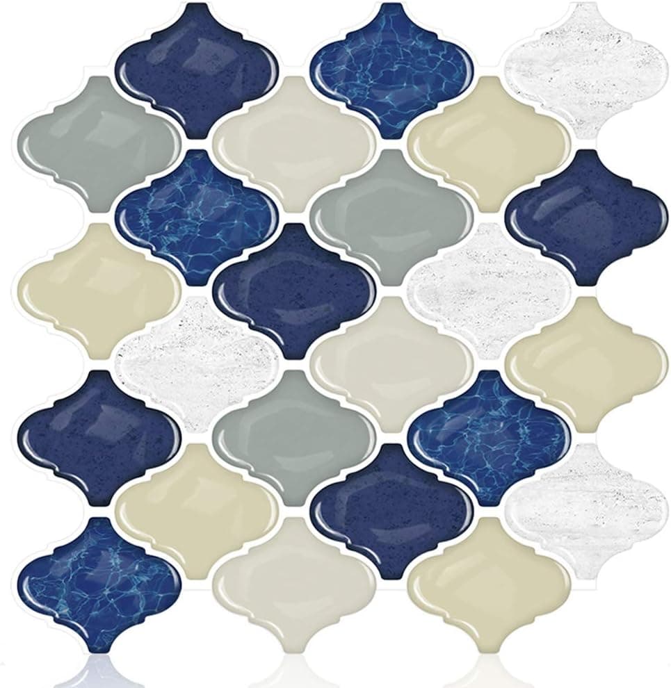 HomeyMosaic Peel and Stick Backsplash Tile Stickers,Stick on Backsplash for Kitchen 12"x12" Arabesque Design(5 Sheets,Thicker,Blue)