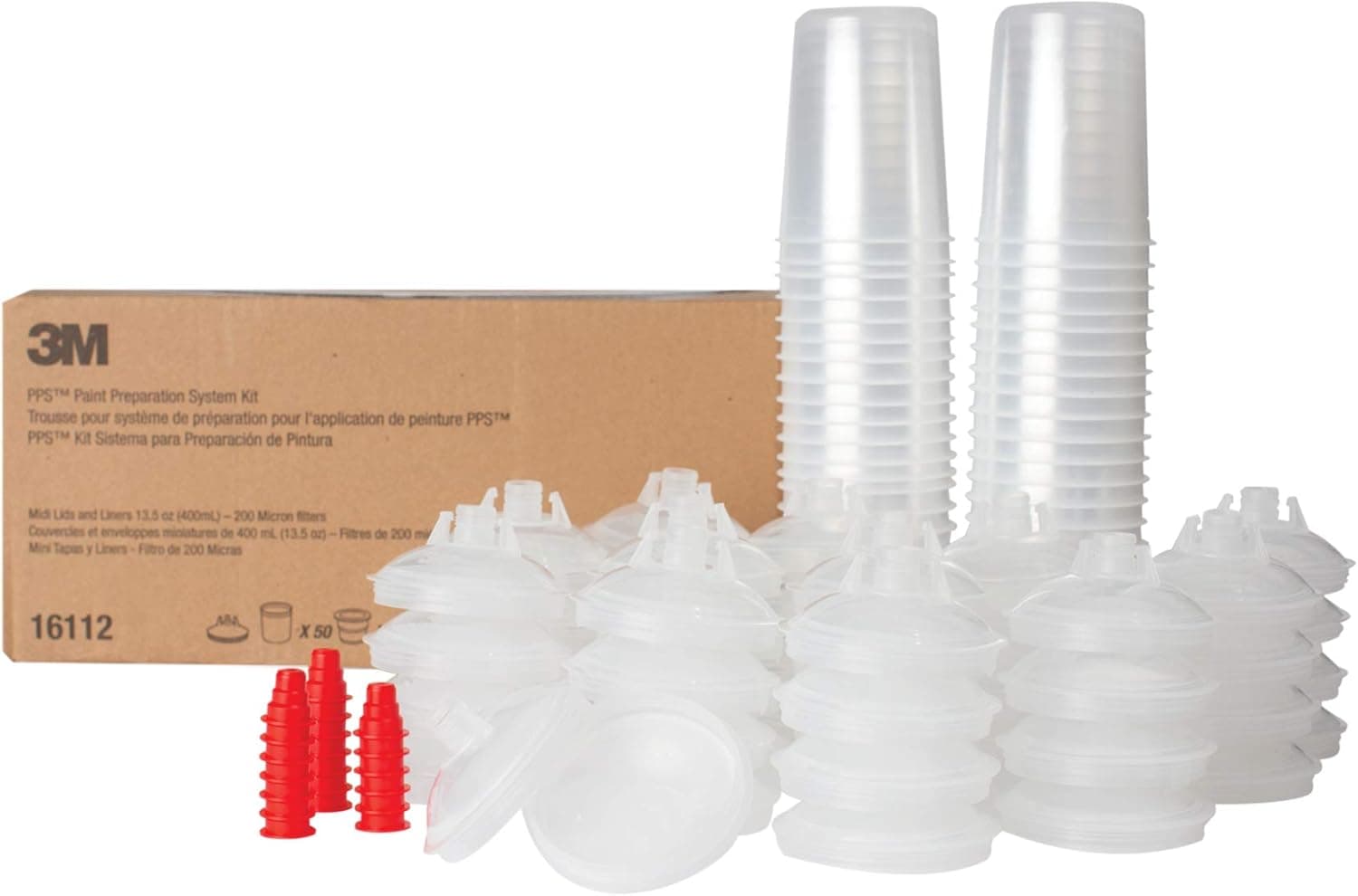 3M PPS (Original Series) Paint Spray Gun Cup Lids and Liners Kit, 16112, Midi, 13.5 oz, 200-micron Filter, Use w/ Paint Gun for Cars, Furniture, Home, 50 Disposable Lids and Liners, 20 Sealing Plugs