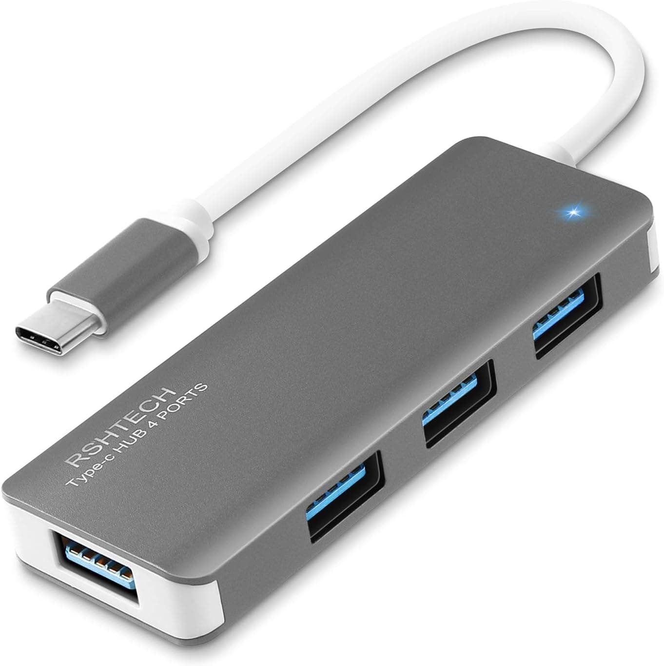 USB-C Hub, RSHTECH 4 Port USB 3.0 Hub Ultra Slim Splitter Type C Devices (Grey)