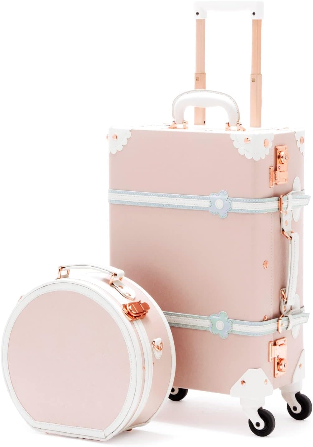 COTRUNKAGE Vintage Luggage Sets 2 Pieces, 20 Inch Tsa Approved Carry On Suitcase with Spinner Wheels, Small Travel Hat Box for Women, Cherry Pink