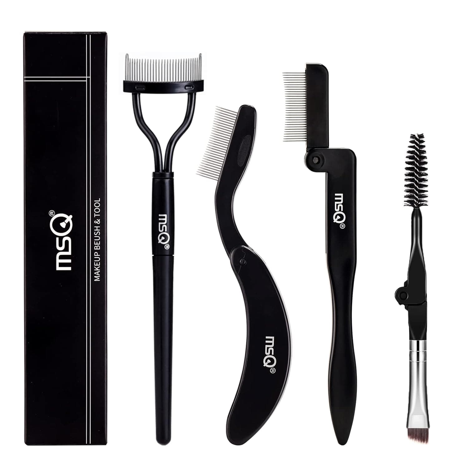 MSQ Eyebrow Brush and Comb Folding Eyelash Brush Eyelash Separator Eye Brow Comb & Spoolie Brush Professional Mascara Brushes Eye Makeup Tools Set 4PCS
