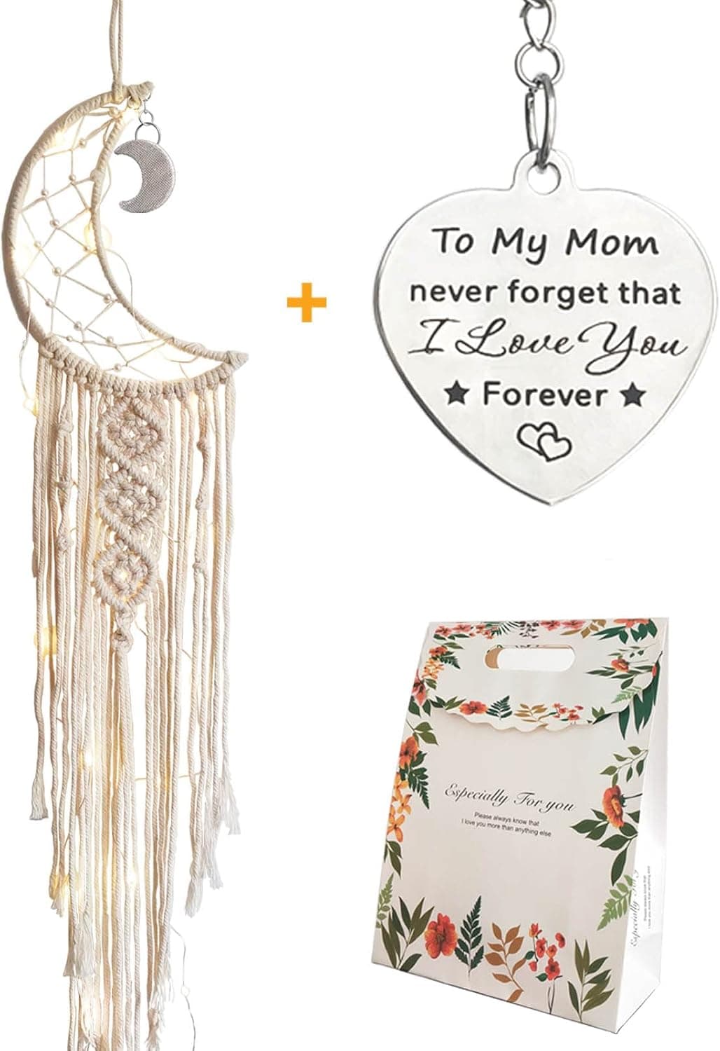 Lelongma Moon Dream Catchers with Lights Macrame Wall Hanging Decor Dreamcatcher Boho Bedroom Room Wall Décor for Teen Girls Bohemian Moon Décor Mom Birthday Gifts from Daughters