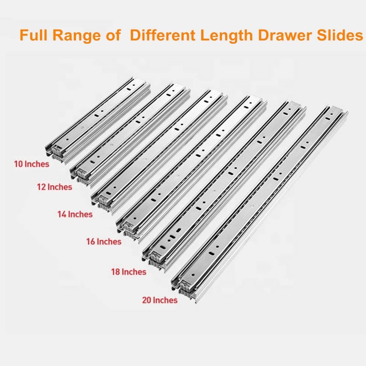 10 Pairs of 14 Inch Drawer Slides 3-Section Full Extension Ball Bearing Side Mount,100 LB Capacity (14 Inch, 10 Pairs)