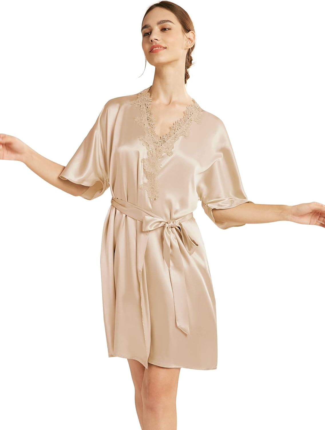 AW BRIDAL Bridesmaid Robes Silk Robes for Women Lace Short Bathrobe Women's Satin Robe Bride Robe for Wedding Day