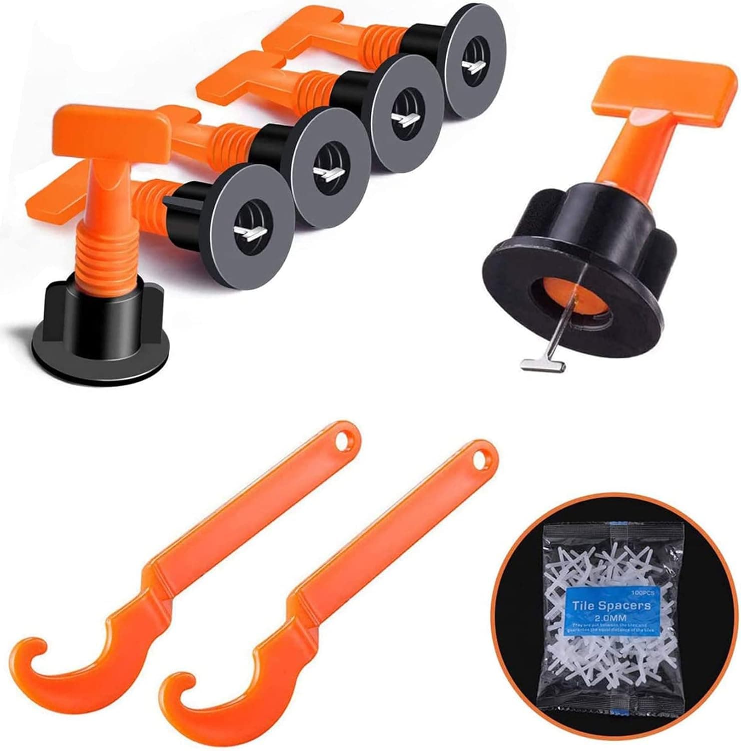IRmm 100PCS Tiles Leveling System Kits 2mm Tile Leveler Spacers with 500PCS Tile Spacer and 2 Special Wrench, Reusable Flooring DIY Construction Tools for Building Wall & Floor