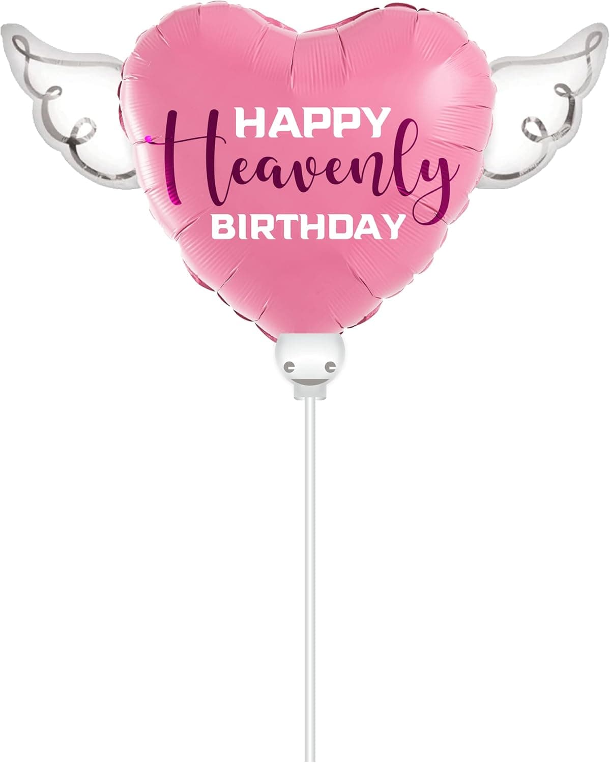 Heavenly Balloons on a stick Happy Heavenly Birthday pink/purple balloon heart shaped with angel wings