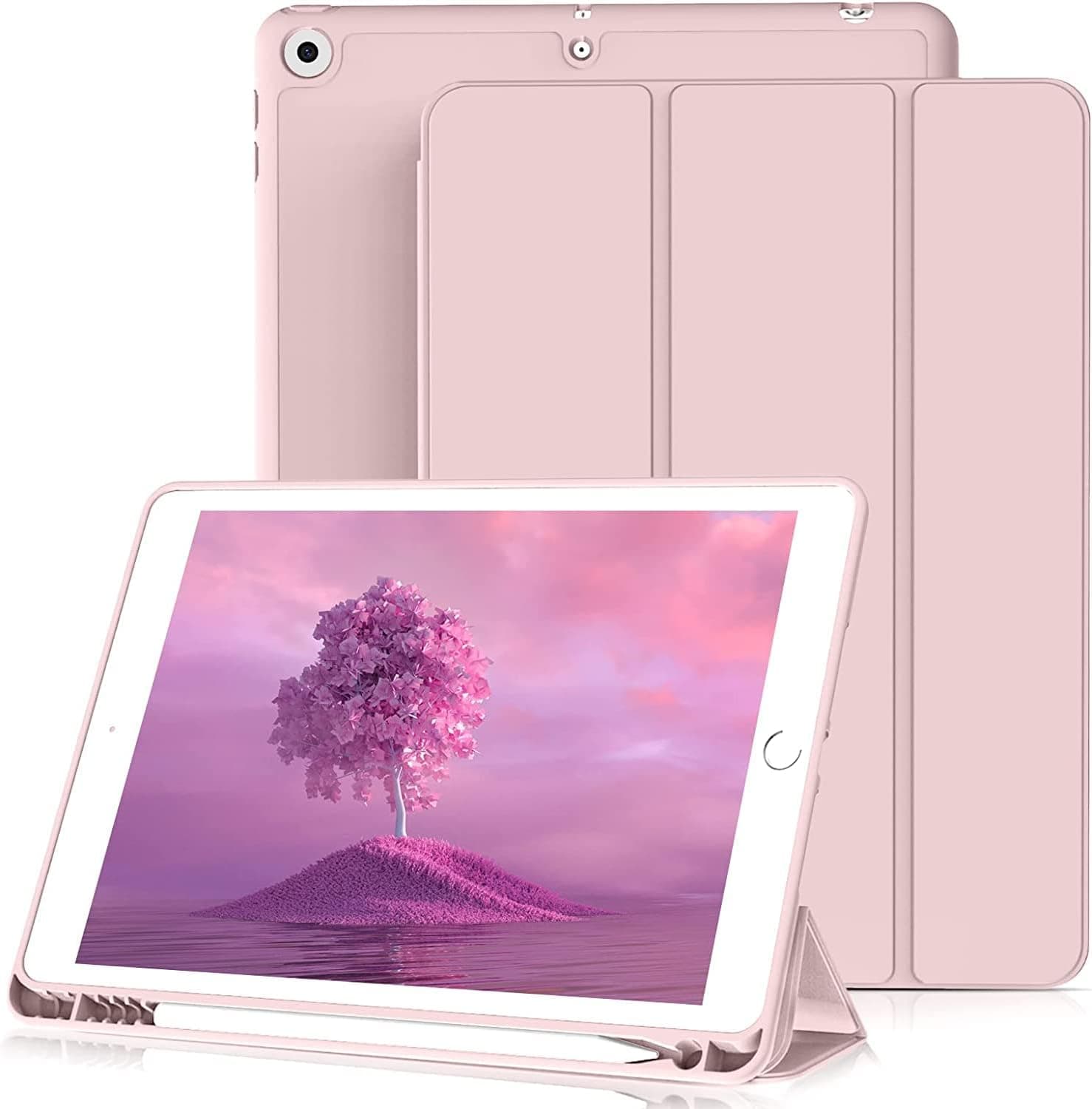 JKSML Case for iPad 9th/8th/7th Generation 10.2" 2021, 2020, 2019 with Pencil Holder, Auto Sleep/Wake, Slim Soft TPU Silicone Back Protect for iPad 10.2 inch 9th Gen 8th Gen 7th Gen Case, Pink