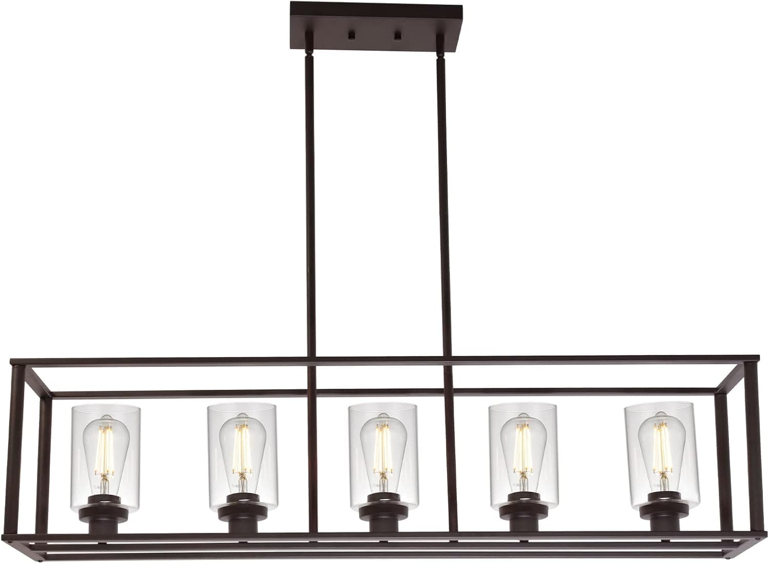 VINLUZ 5 Light Dining Room Chandelier Farmhouse Oil Rubbed Bronze Kitchen Island Pendant Light Finish with Clear Glass Shade for Kitchen Cafe Bar