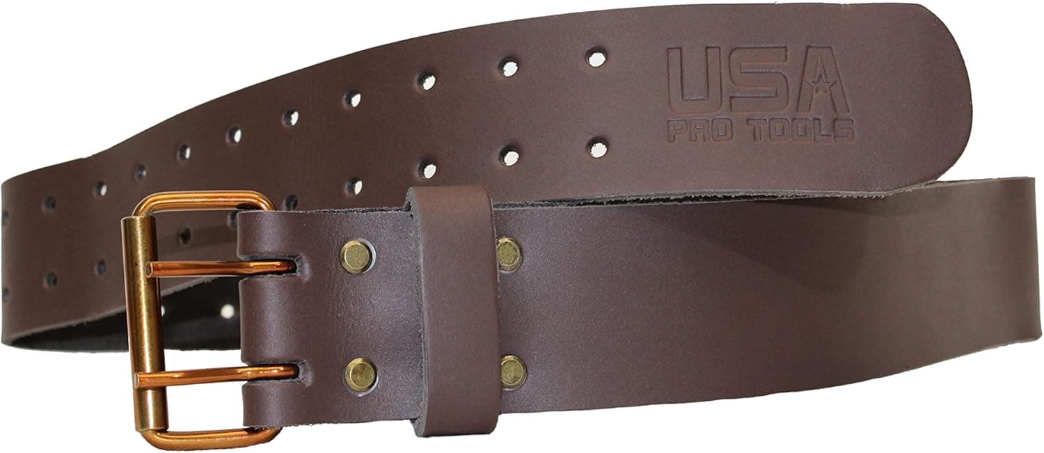 USA Pro Tools Leather Tool Belt for Tool Pouches | Belt for Carpenter, Framers, Electricians, and Constructors Tool Pouches | Fits up to Size 53inch(leather, Extra Large) SST1169-XL