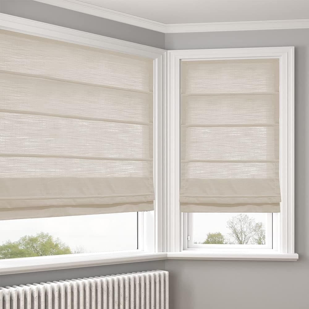 Cordless Roman Shades Window Blinds, Elegant Made to Order Light Filtering Sand Beige Fabric Window Roman Shades for Windows, Doors