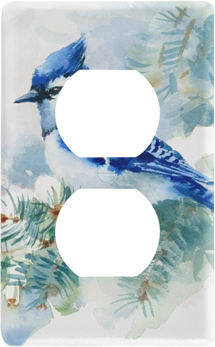 Bird Blue Jay Light Switch Cover Decorative Receptacle Outlet Wall Plate Guard Plastic Light Switch Plates for Farmhouse Home Decor Livingroom (Duplex Outlets Cover)