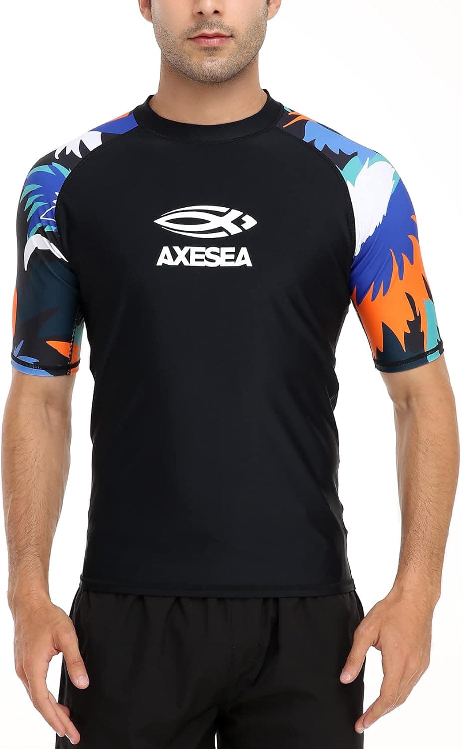 AXESEA Men's Short Sleeve Solid Swimsuit Sun Protection Rashguard Swim Shirt UPF 50+