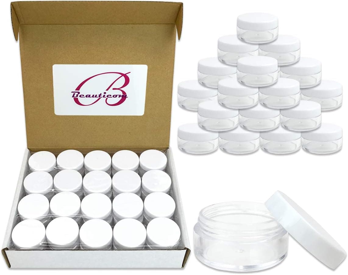 Beauticom 10g/10ml (0.35 Fl Oz) Round Clear Jars with Round Top Lids for Creams, Lotions, Make Up, Powders, Glitters, and more... (Color: White Lid, Quantity: 40 Pieces)