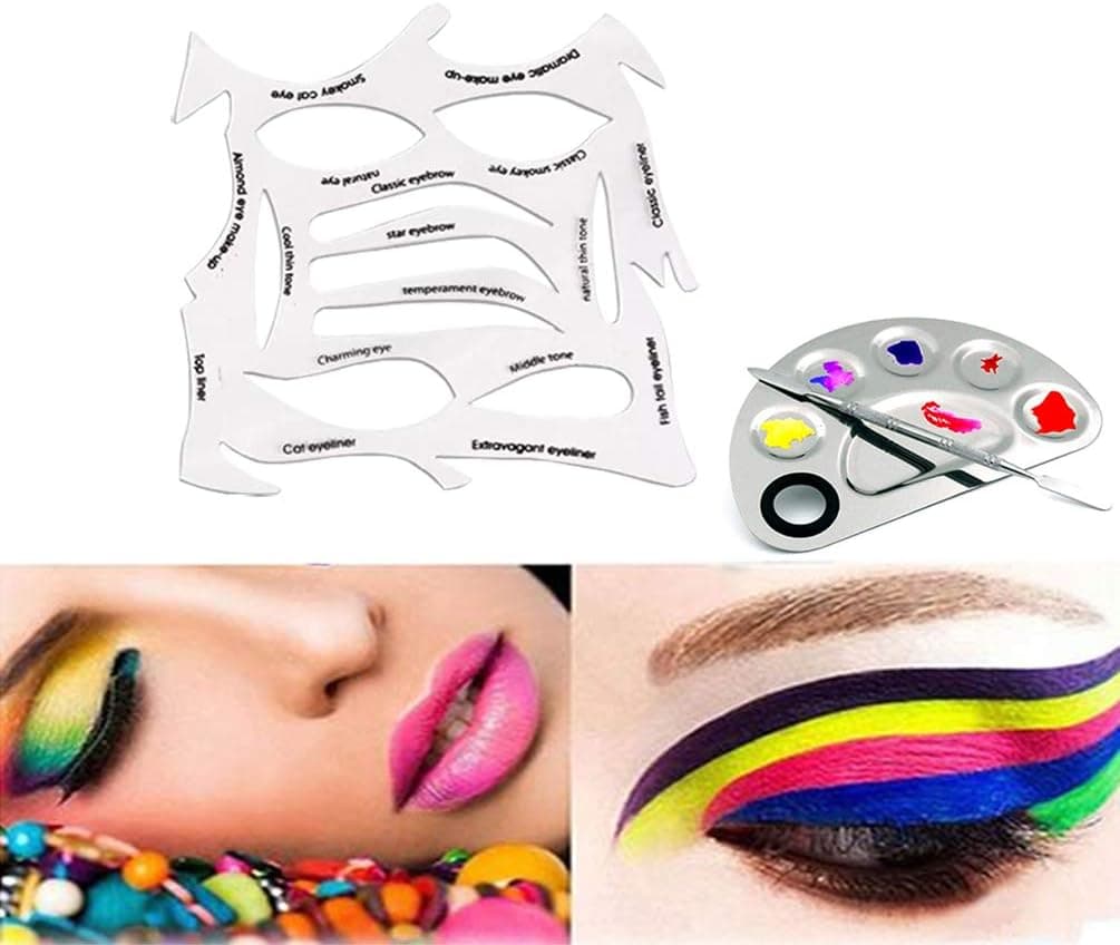 Makeup Stencils & Stainless Steel Cosmetic Makeup Palette, Reusable Makeup Template & Makeup Nail Art Palette. Suitable for Eyebrows, Eye Shadow, Eyeliner, etc.