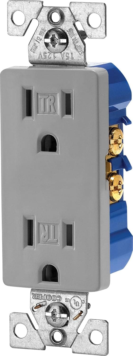 Eaton TR1107GY Tamper Resistant Decorator Duplex Receptacle, Gray