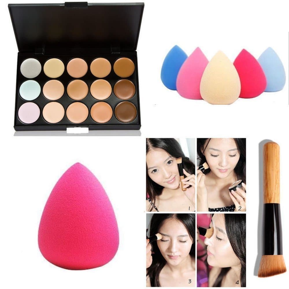 Fashion Women Professional 15 Color Makeup Cosmetic Contour Concealer Palette Make Up+Sponge+Concealer Brush