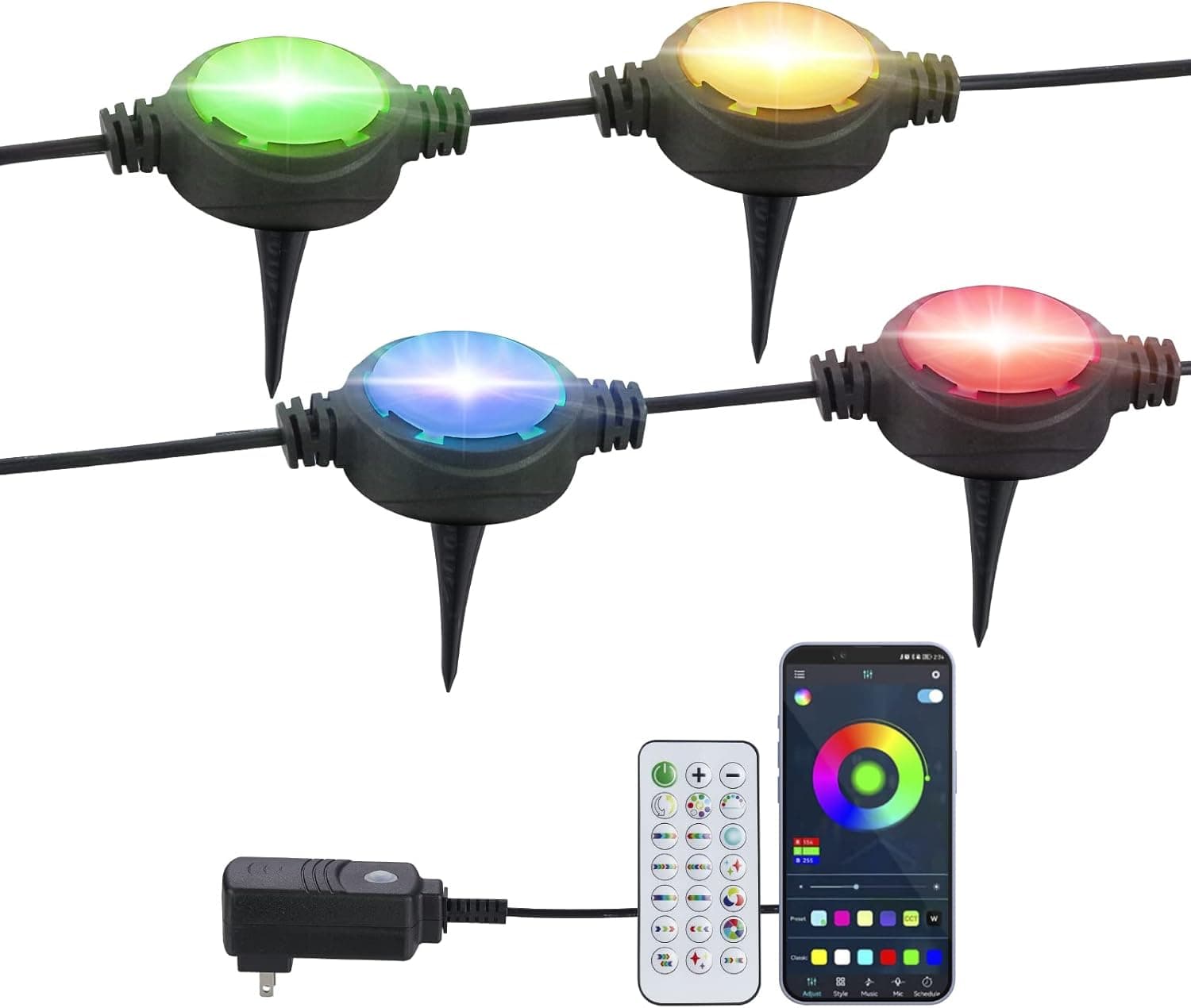 IPStank LED Landscape Spotlight Lighting with Remote, 4-in-1 5W RGB 30FT Color Changing Low Voltage Output, IP65 Waterproof Outdoor LED Light for Party/Tree/Christmas/Pathway (2 Pack)