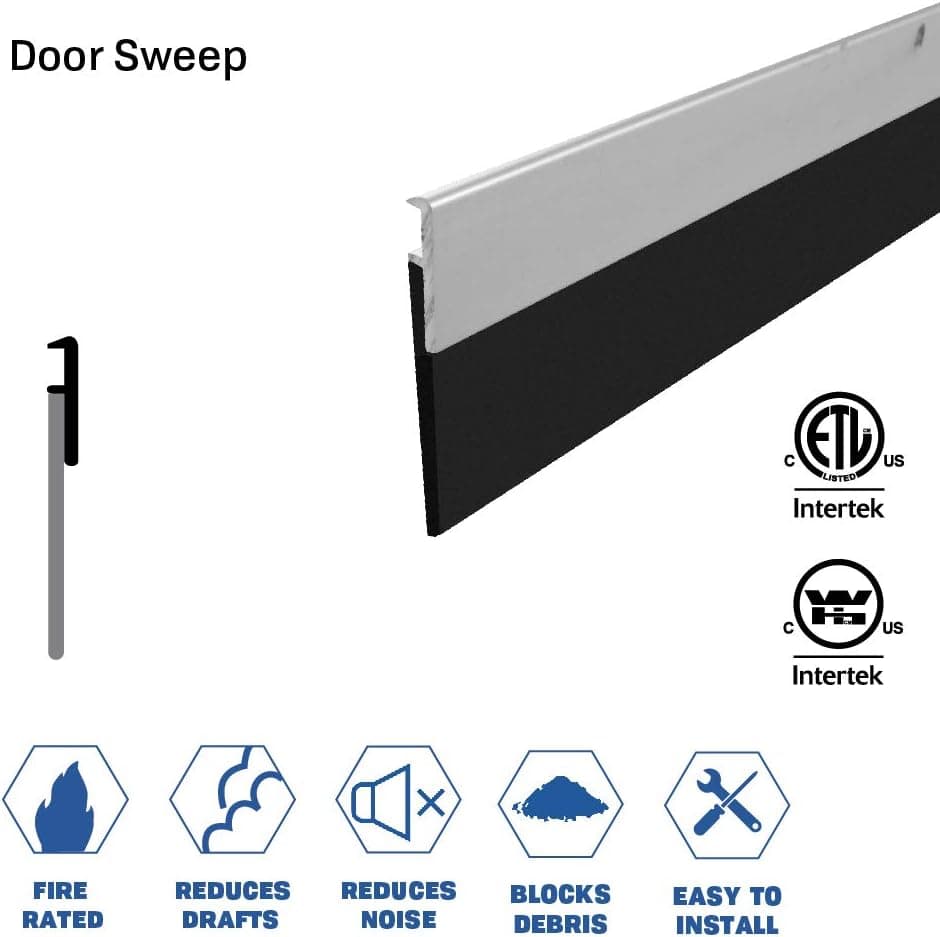 Fire Rated/Aluminum Door Sweep (7W933CA), 7/32”W x 2.5”H (36")