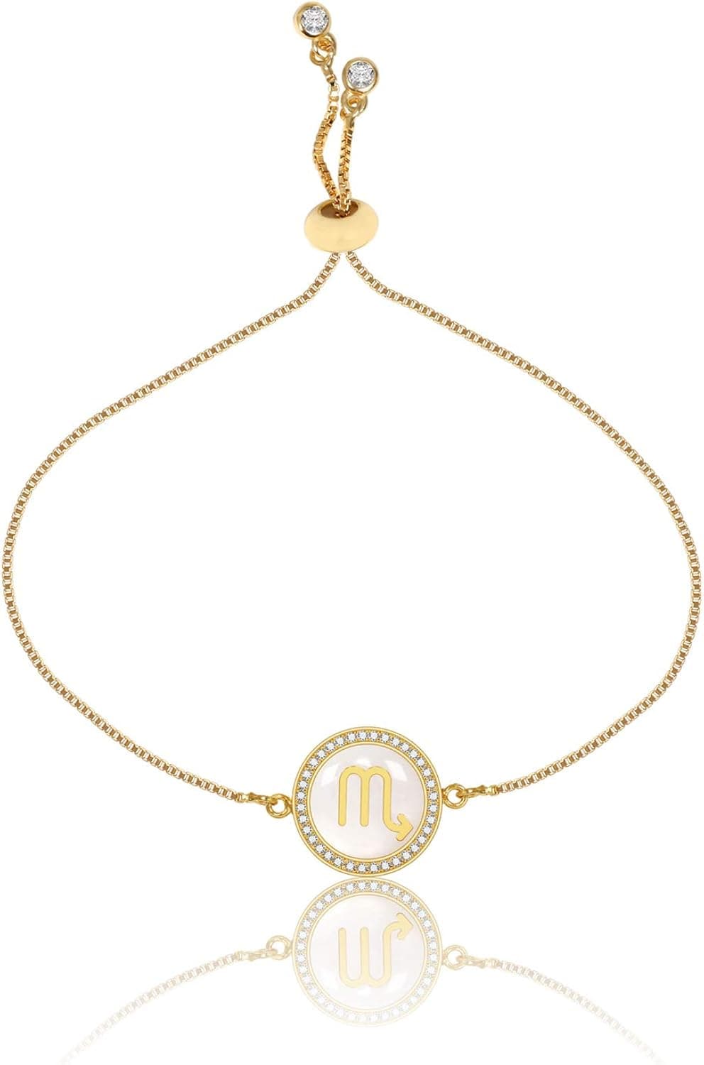 CILILI Horoscope Zodiac 12 Astrology Constellations Shell Rhinestones Disc Charm Snake Chain Bracelet Anklet for Girls Women (Scorpio-Large(Gold))