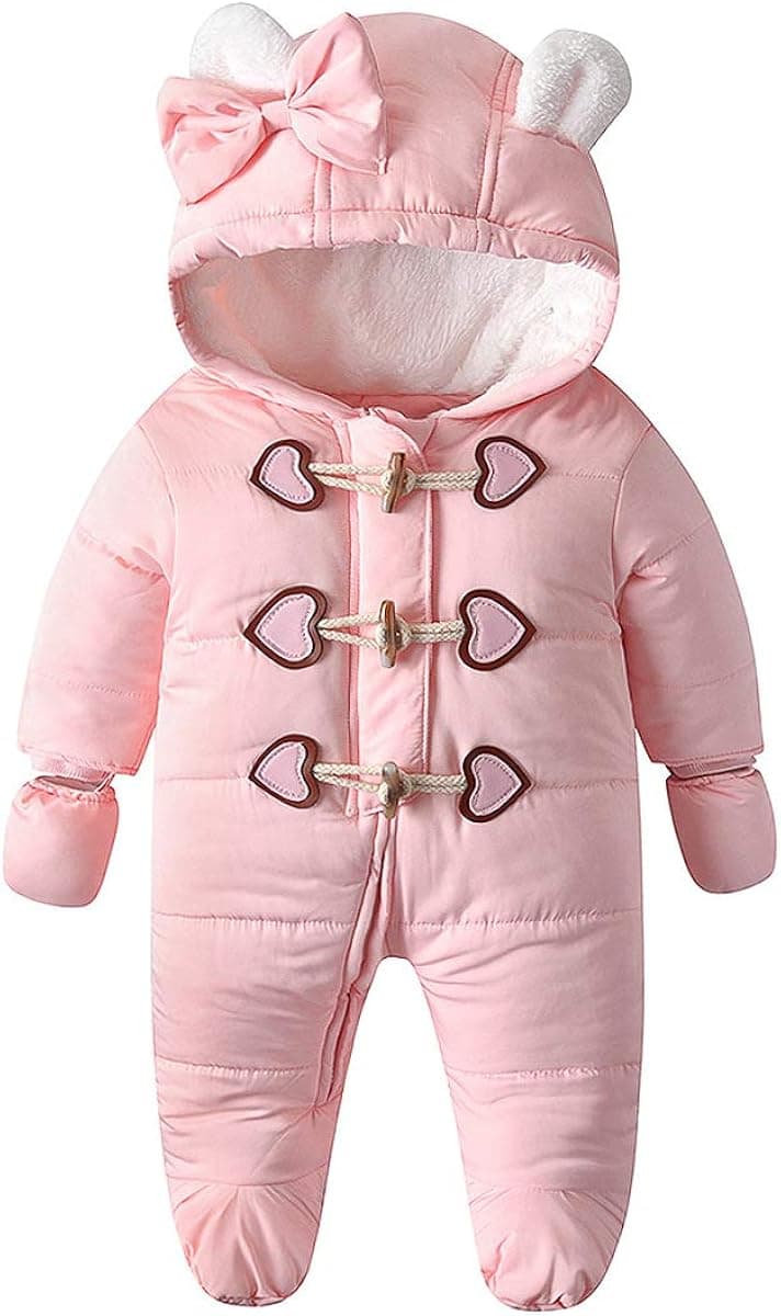 Simplee kids Baby Infant Boys Girls Snowsuit Winter Hooded Footed Warm Jumpsuit Outerwear with Gloves for 3-24 Months