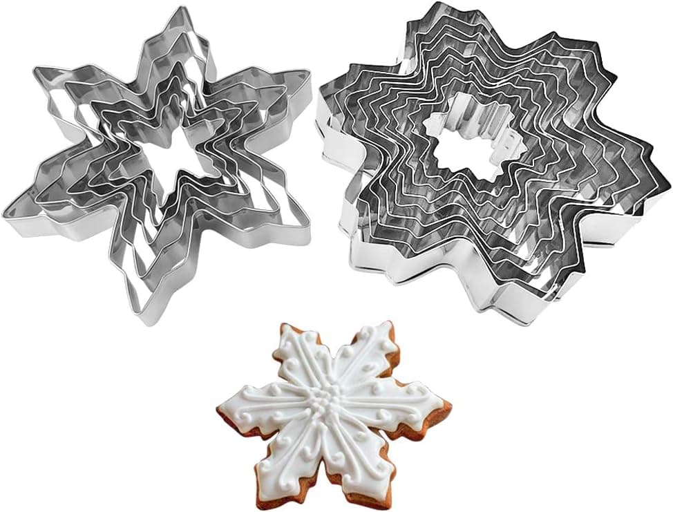 Snowflake Cookie Cutters Metal Cake Cutters for Fondant Decorating Fruit Cutter Sandwich Cutter Kids Biscuit Cutter and Bread Cutter 2 Set 14 PCS