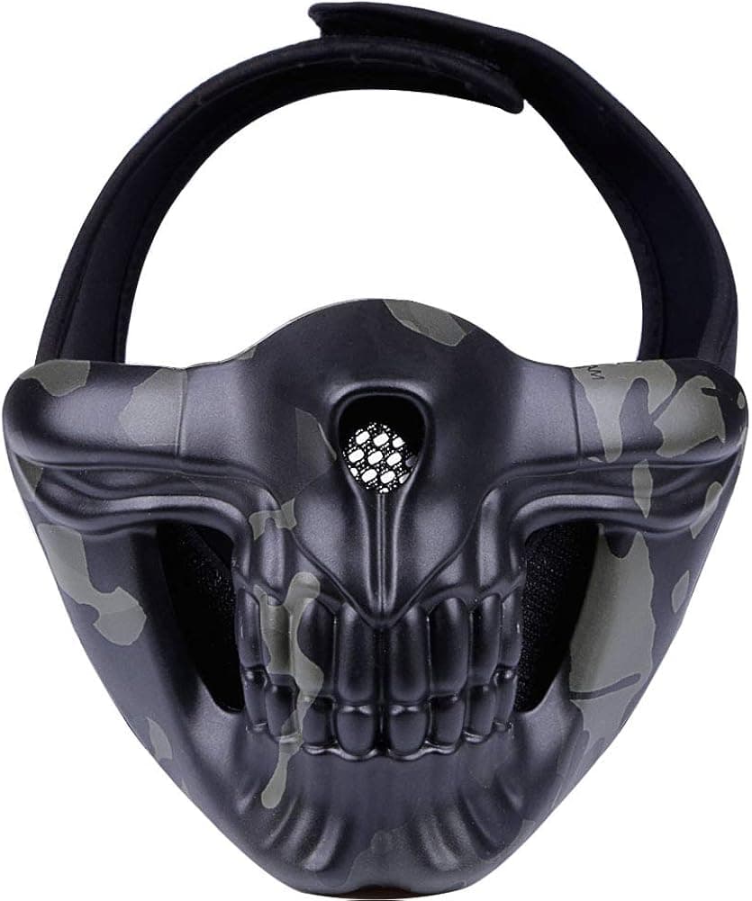 ATAIRSOFT Airsoft Skull Tactical Demon Half Face Mask for Paintball Cosplay Halloween Costume Party CS Game Hockey