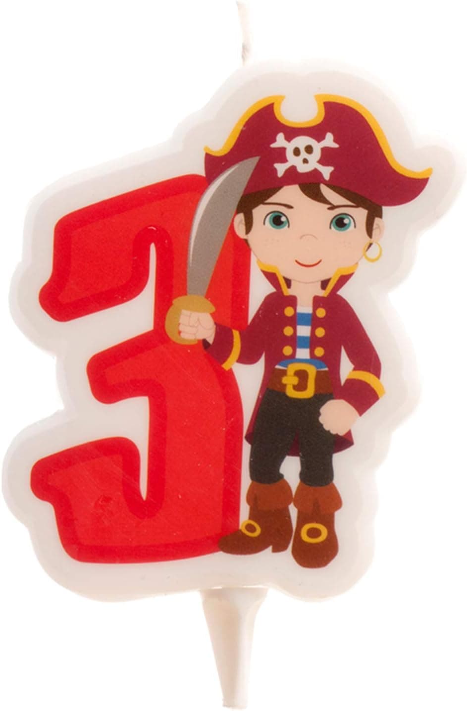 Dekora - 2D Pirate Birthday Candle for Children's Cakes - Number 3
