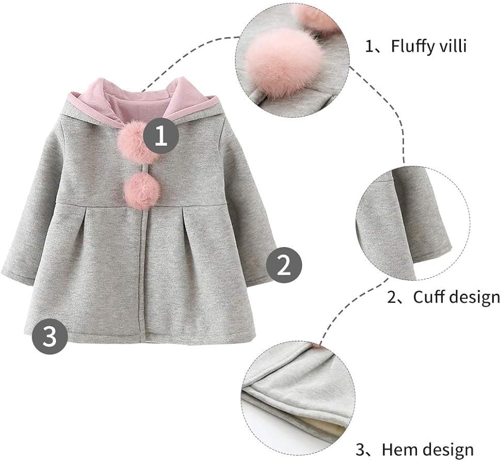CoKate Infant Baby Girl Fall Winter Hooded Coat Sweet Rabbit Jackets Outerwear
