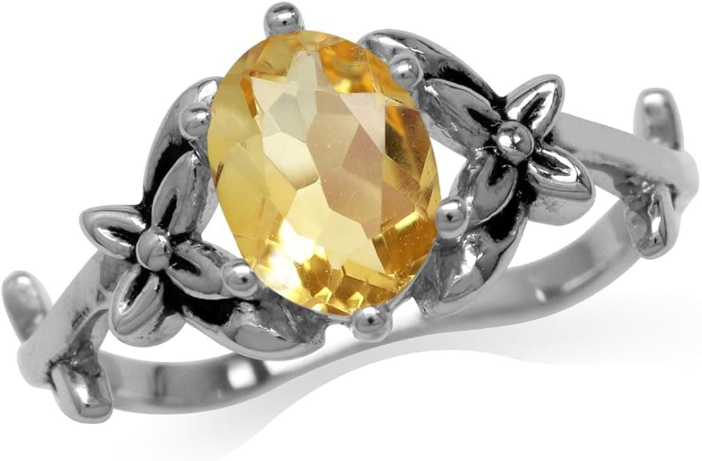 Silvershake Birthstone Gemstones 925 Sterling Silver Flower and Leaf Vintage Inspired Ring Jewelry for Women