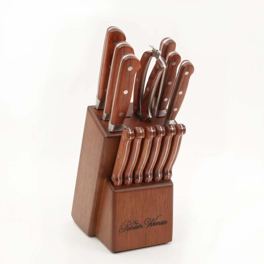 The Pioneer Woman Cowboy Rustic Forged 14-Piece Cutlery Set, Red Rosewood Handles